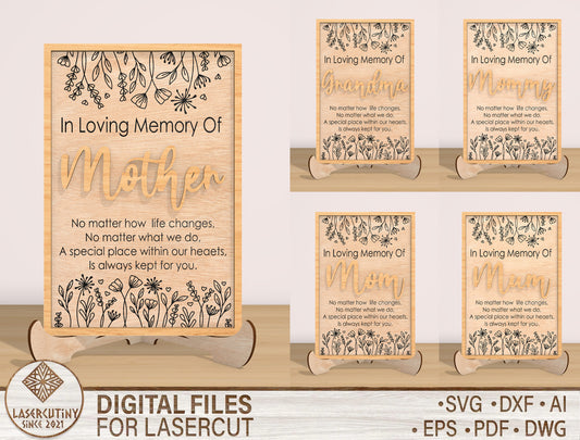 In Loving Memory Mother Sign SVG Laser Cut File for Glowforge
