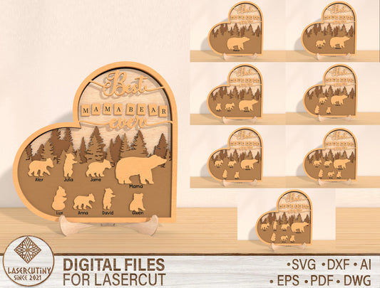 Mama Bear Family Sign SVG Bundle 7 Designs for LightBurn and xTool