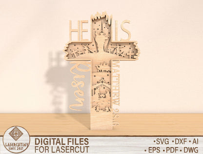 He Is Risen Matthew 28:6 Multilayer Cross SVG for LightBurn and xTool