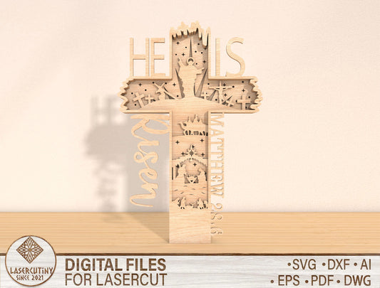 He Is Risen Matthew 28:6 Multilayer Cross SVG for LightBurn and xTool
