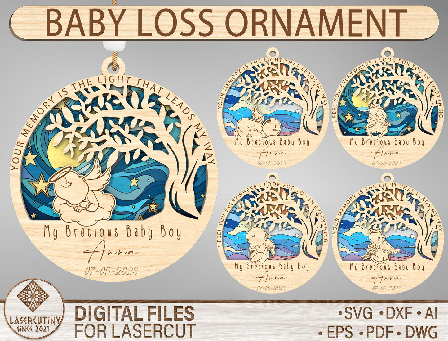 Baby Loss Memorial Ornament SVG Bundle for xTool and Glowforge