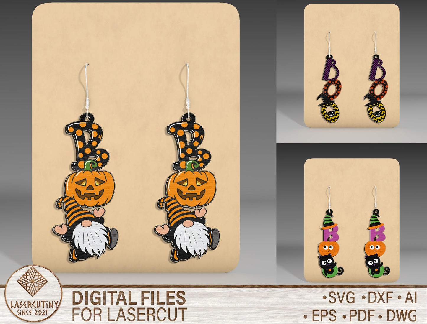 Halloween Pumpkin Gnome Earrings SVG Bundle 3 Designs for Glowforge xTool LightBurn