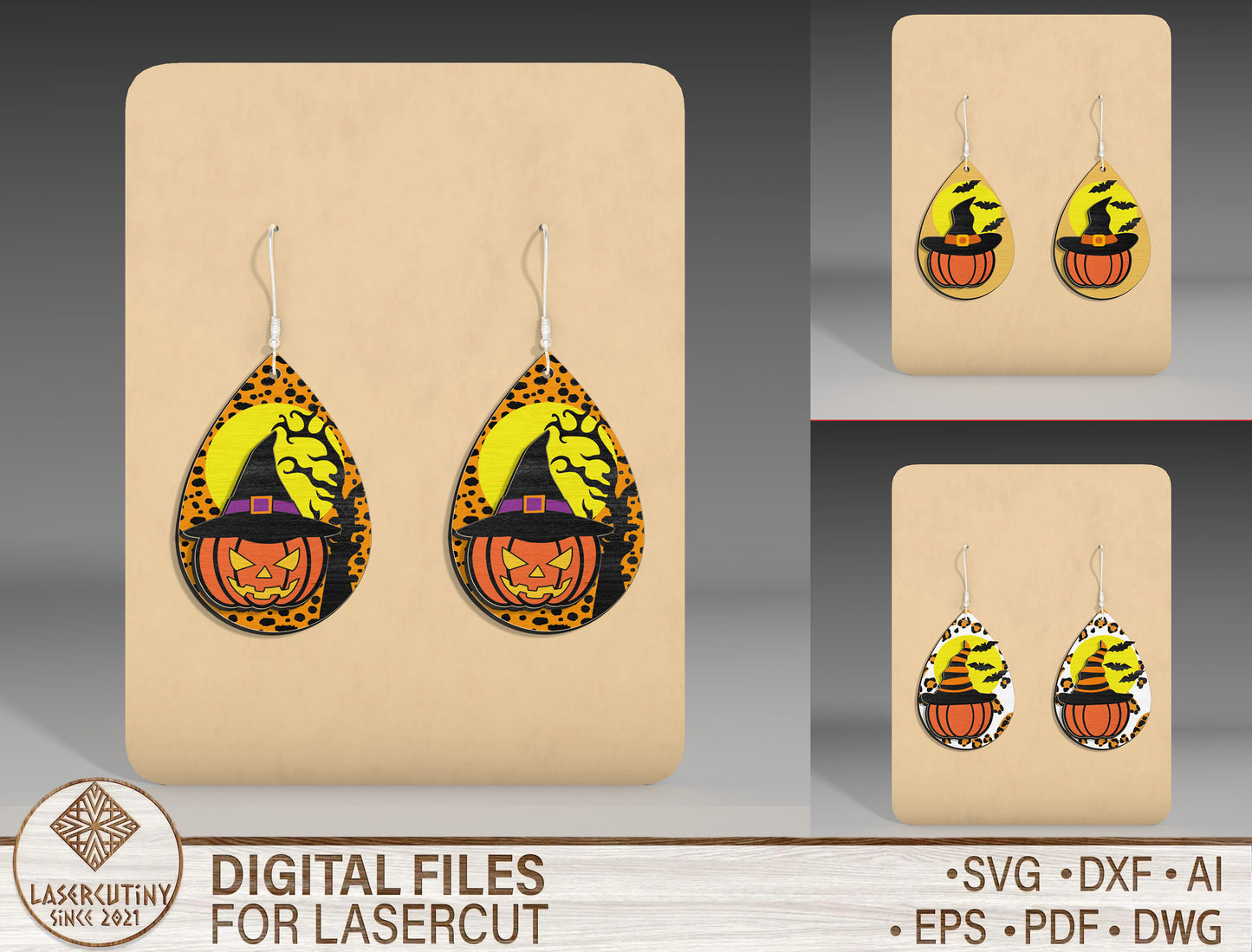 Halloween Witch Pumpkin Teardrop Earrings SVG Bundle 3 Designs for xTool LightBurn Glowforge