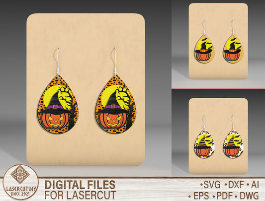 Halloween Witch Pumpkin Teardrop Earrings SVG Bundle 3 Designs for xTool LightBurn Glowforge