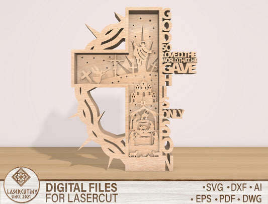 Christian Cross Layered – Faith Scripture Wooden Cross Decor – Multilayer Laser Cut File – 8 Layers