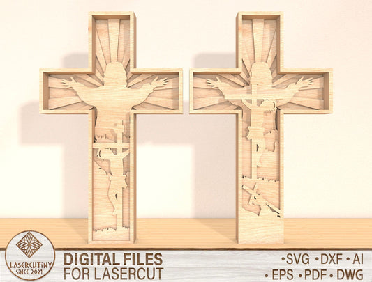 Multilayer Cross SVG Bundle 7 Layer Jesus Crucifix 2 Designs for Glowforge