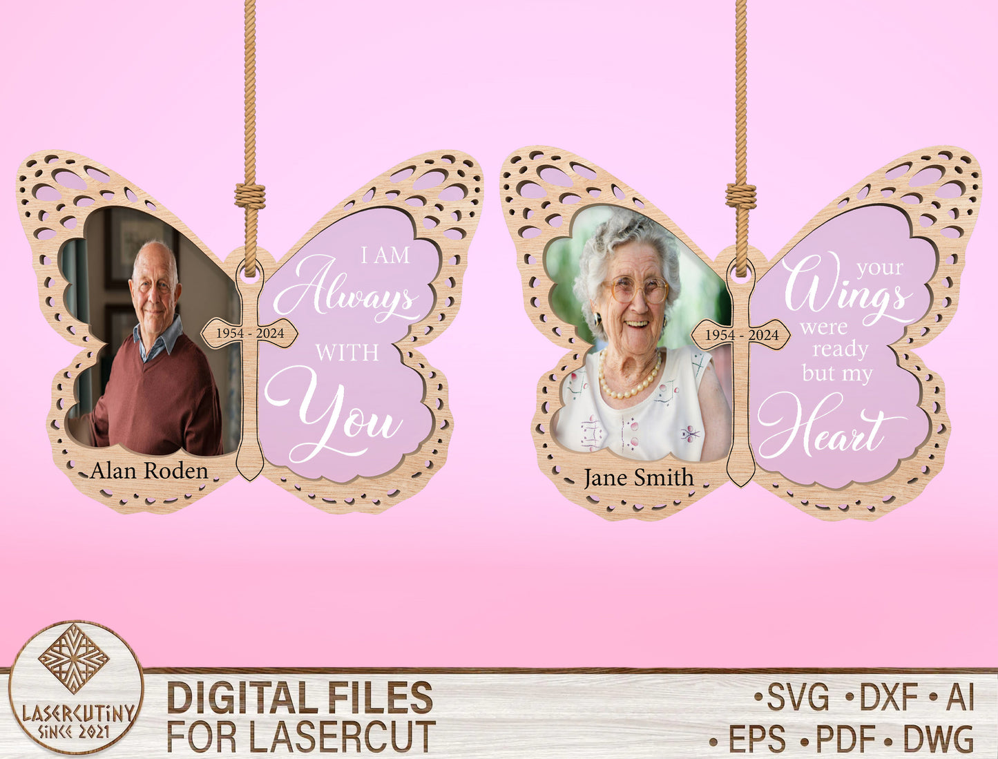 Butterfly Memorial Photo Ornament SVG Laser Cut File for Glowforge