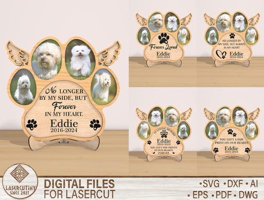 Dog Paw Angel Wings Photo Memorial SVG for xTool and Glowforge