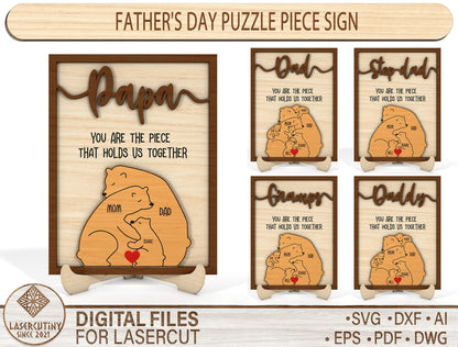 Bear Puzzle Sign SVG for Father’s Day Laser Cut File