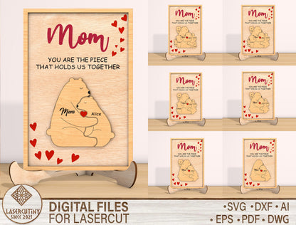 Mom Bear Family Puzzle Sign SVG You Are The Piece for Glowforge