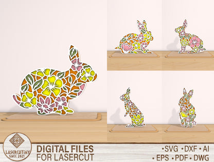 Floral Bunny SVG Bundle Colorful Rabbit Pattern Easter for LightBurn and xTool