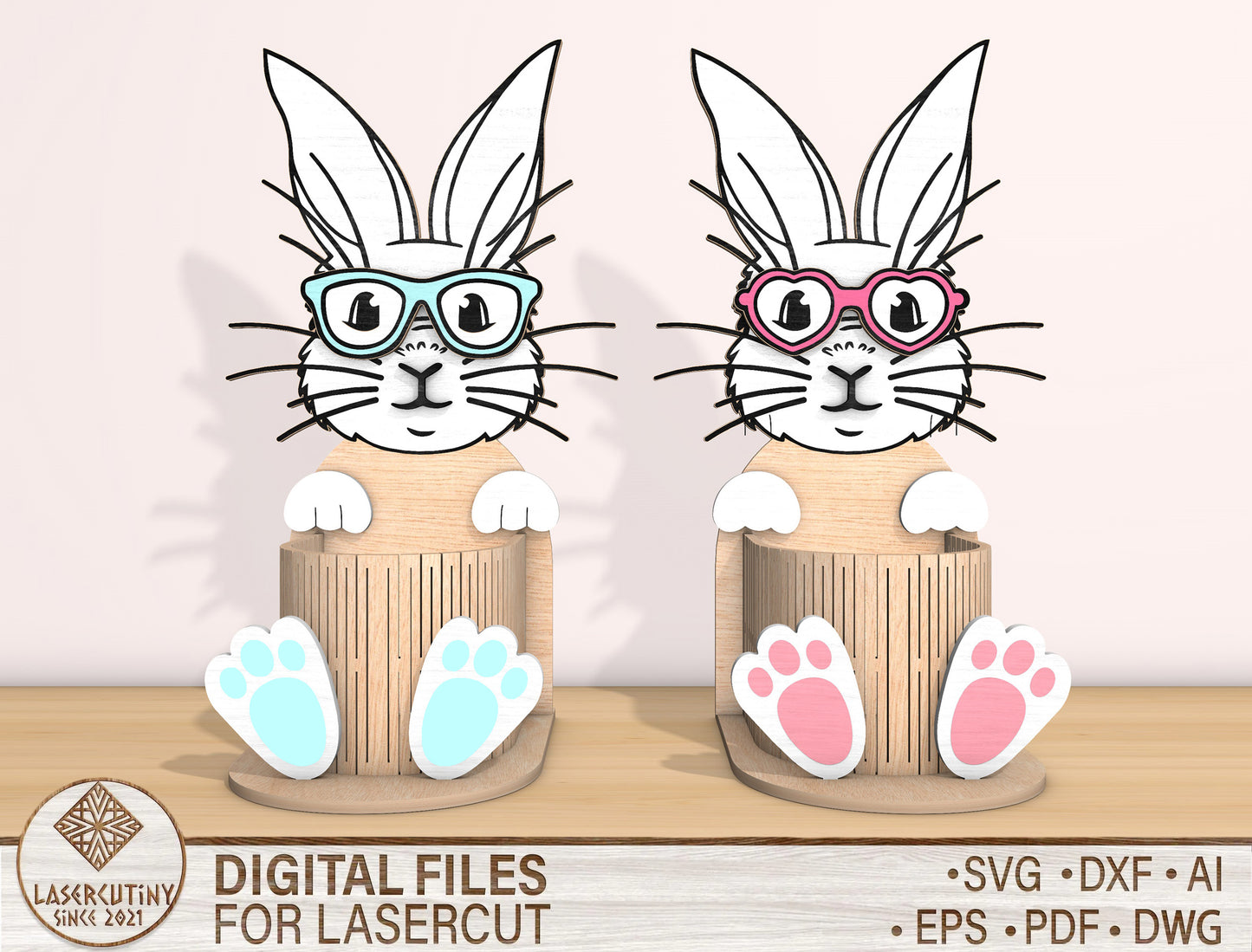 Bunny Basket SVG Bundle Cute Rabbit Egg Holder Glasses for Glowforge