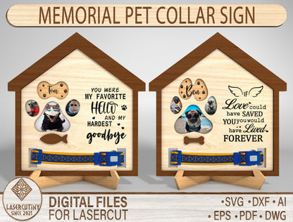 Pet Memorial Collar Holder SVG Dog Remembrance Tabletop Sign Laser Cut File for LightBurn