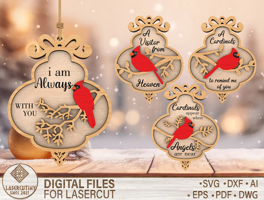 Ornate Cardinal Memorial Ornament SVG Set for xTool and Glowforge