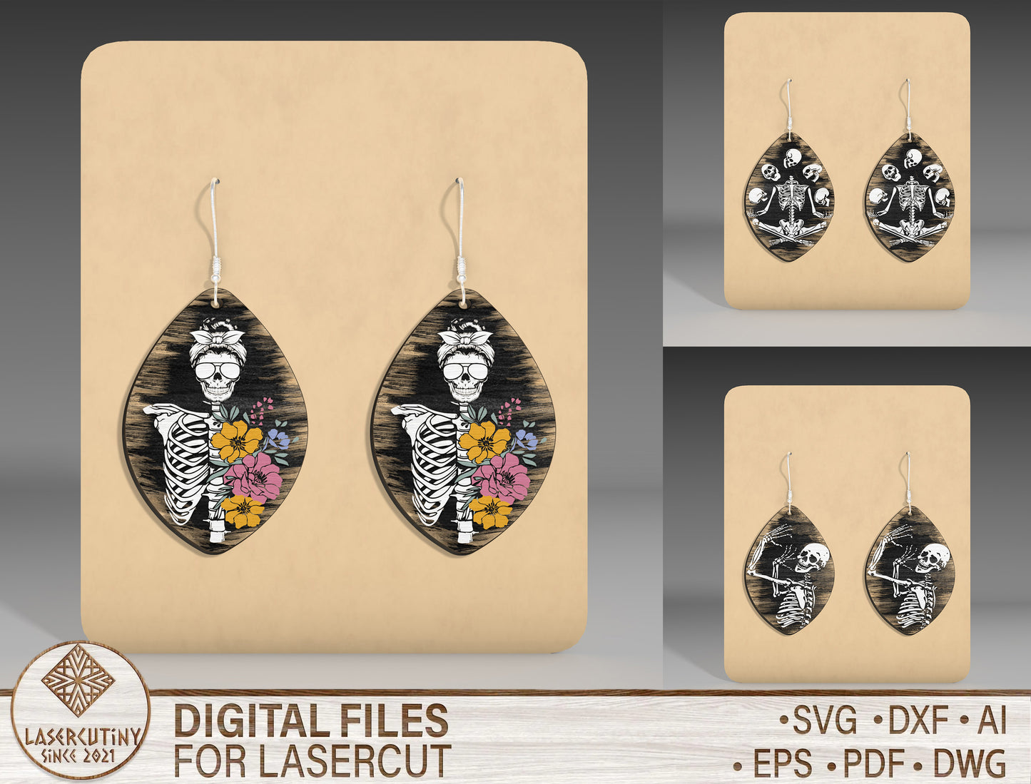 Halloween Black Cat Moon Earrings SVG Bundle 3 Designs for LightBurn Glowforge xTool