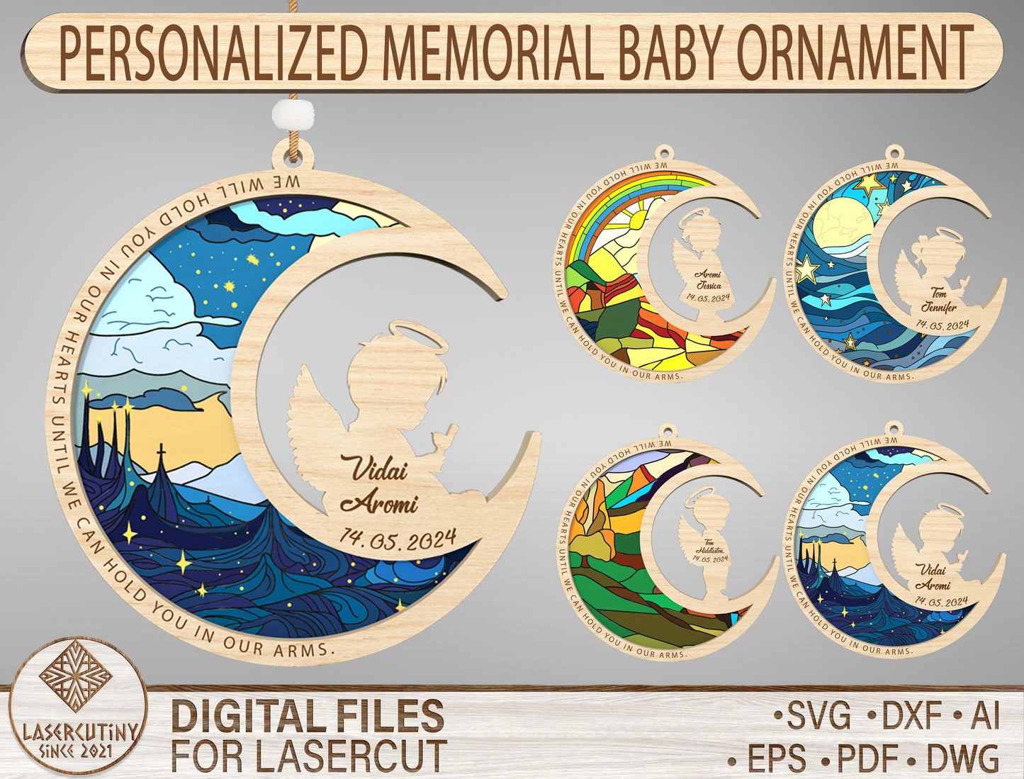 Moon Baby Memorial Ornament SVG Bundle for LightBurn and Glowforge