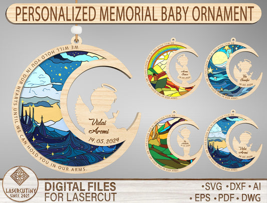 Moon Baby Memorial Ornament SVG Bundle for LightBurn and Glowforge