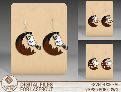 Halloween Ghost Moon Earrings SVG Bundle 3 Designs for xTool LightBurn Glowforge