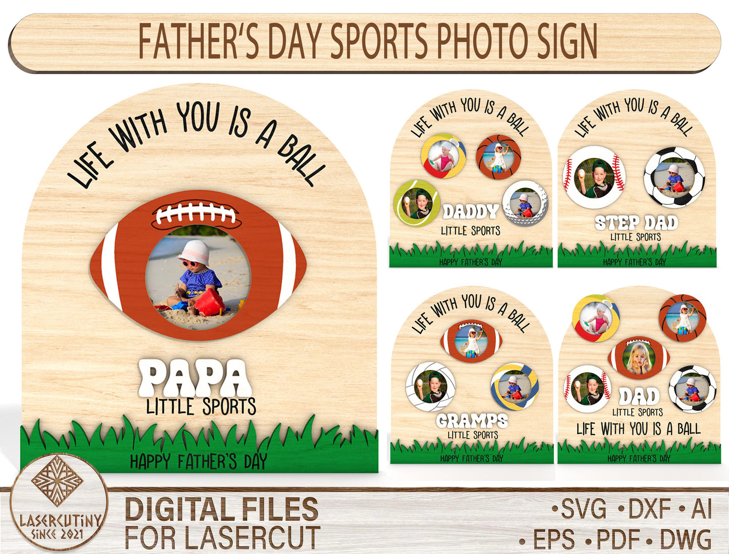 Father’s Day Football Photo Sign SVG Laser Cut File for LightBurn and xTool
