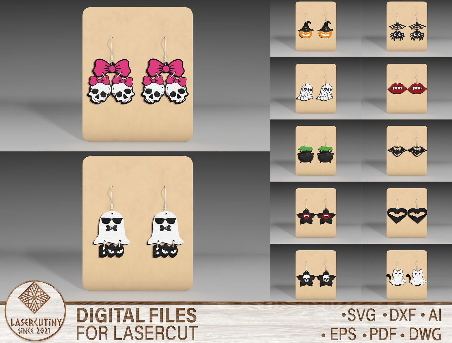 Halloween Stud Earrings SVG Bundle 9 Designs for LightBurn Glowforge xTool