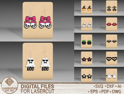 Halloween Stud Earrings SVG Bundle 9 Designs for LightBurn Glowforge xTool