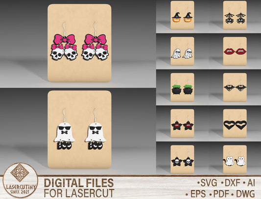 Halloween Stud Earrings SVG Bundle 9 Designs for LightBurn Glowforge xTool