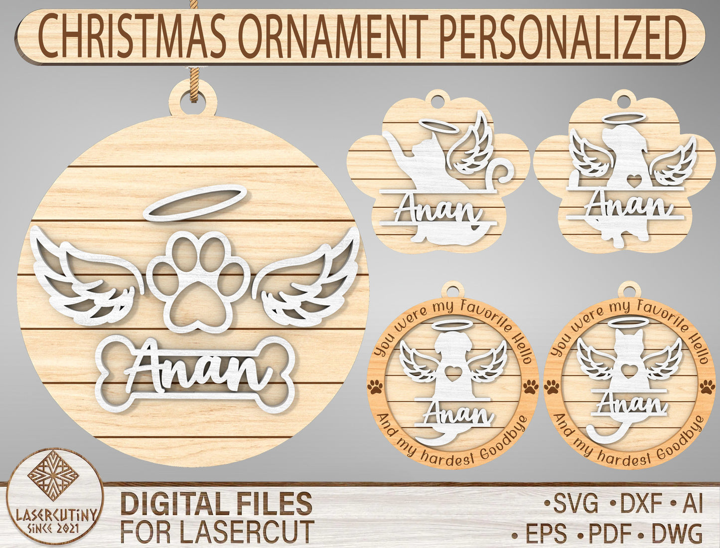 Personalized Pet Memorial Ornament SVG Bundle for LightBurn and Glowforge
