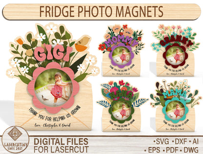 Floral Photo Frame Bouquet SVG Set Wooden Picture for Glowforge