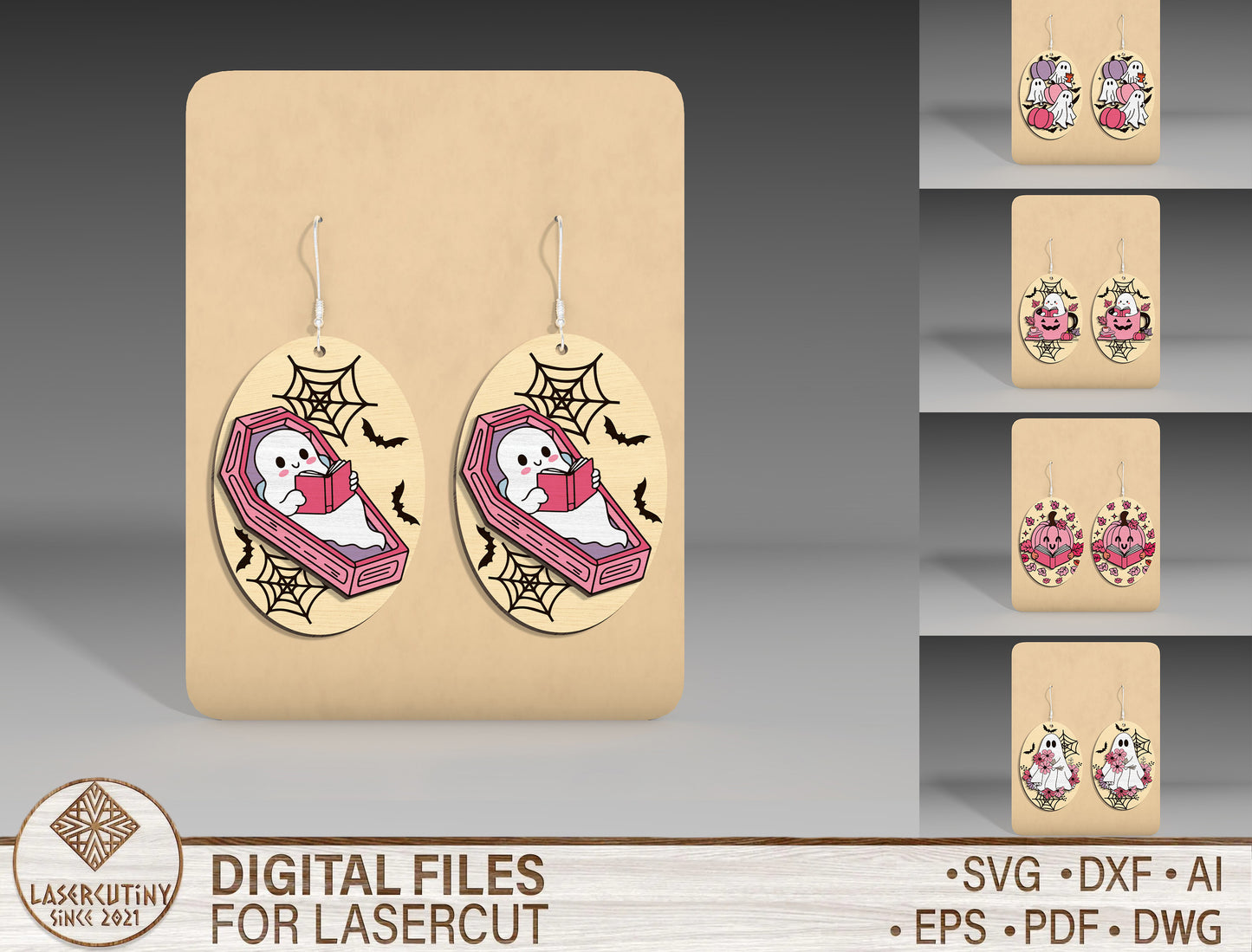 Halloween Skeleton Unicorn Earrings SVG Bundle 5 Designs