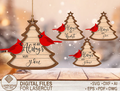 Cardinal Memorial Tree Ornament SVG Bundle Laser Cut File for Glowforge xTool LightBurn