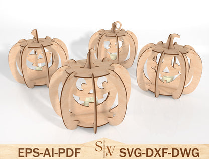 3D Pumpkin Lantern SVG Bundle Laser Cut File | 4 Pumpkin Lantern Designs | Halloween Light Decor | Glowforge, xTool, LightBurn, etc.
