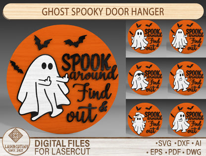 Ghost Spooky Door Hanger SVG Bundle for Glowforge xTool LightBurn 7 Designs