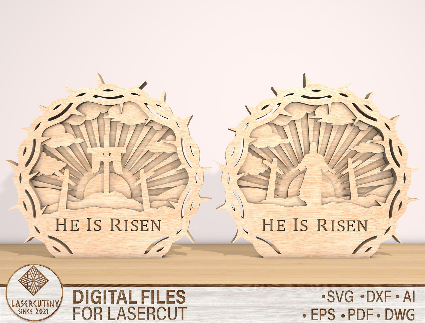 Multilayer He Is Risen Crown of Thorns SVG Bundle for LightBurn and xTool