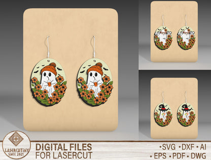 Halloween Floral Ghost Earrings SVG Bundle 3 Designs for xTool LightBurn