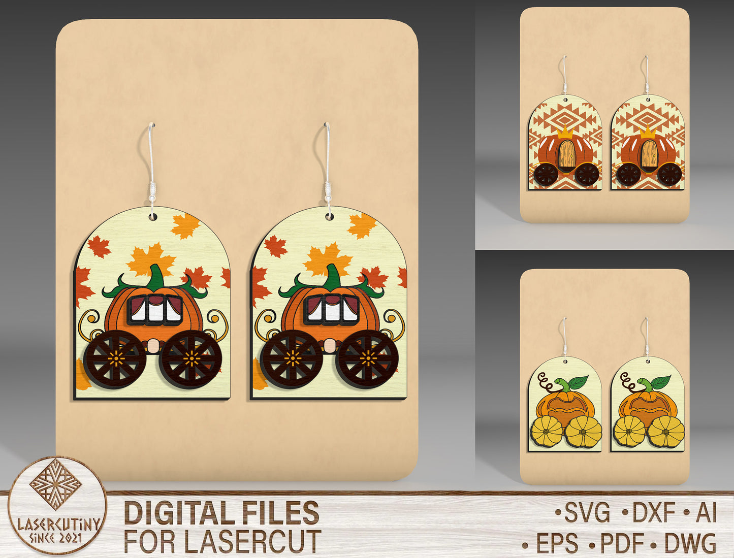 Fall Pumpkin Truck Earrings SVG Bundle 3 Designs for LightBurn xTool