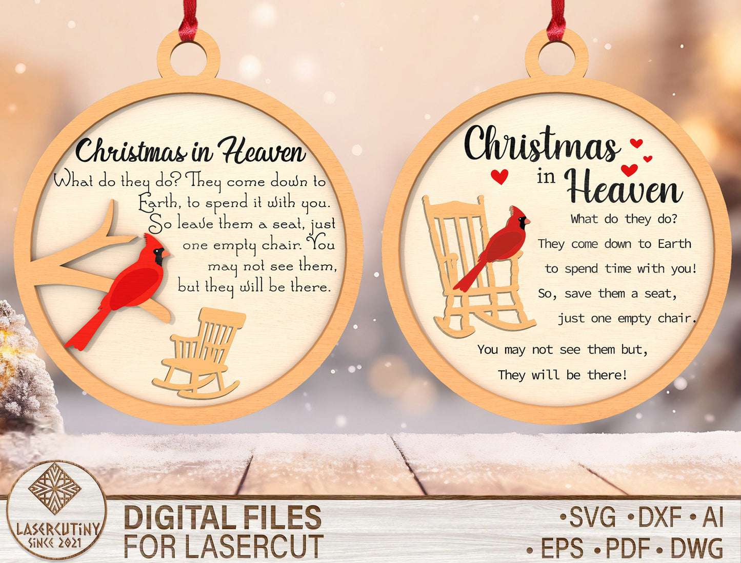 Christmas in Heaven Ornament SVG Laser Cut File for Glowforge and xTool