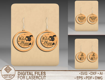Halloween Witch Moon Earrings SVG Bundle 3 Designs for LightBurn Glowforge xTool