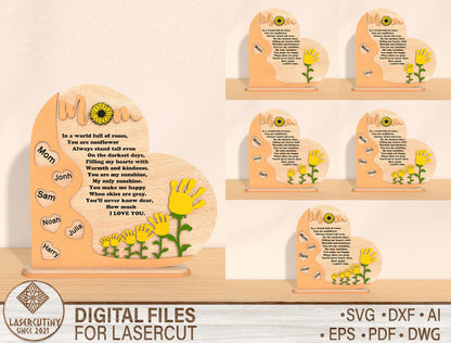 Mom Heart Plaque Floral Family Sign SVG Bundle for Glowforge and xTool