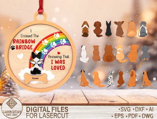 Rainbow Bridge Dog Memorial Ornament SVG Laser Cut File