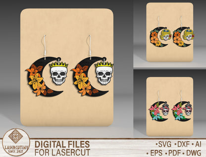 Halloween Skull Moon Earrings SVG Bundle 3 Designs for LightBurn xTool Glowforge