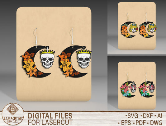 Halloween Skull Moon Earrings SVG Bundle 3 Designs for LightBurn xTool Glowforge