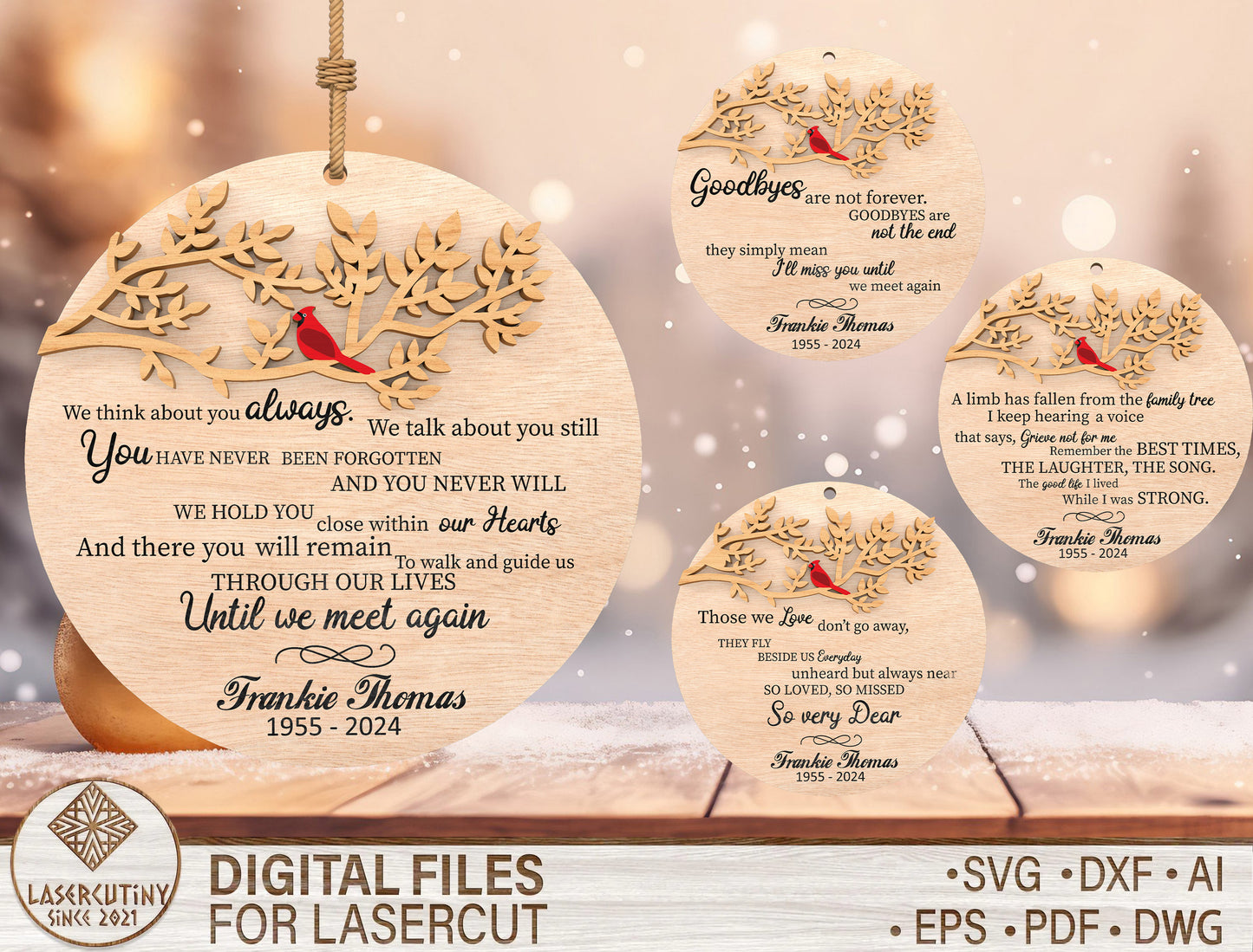 Cardinal Memorial Ornament SVG Bundle for xTool and Glowforge