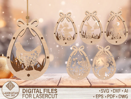Easter Egg Floral Ornament SVG Bunny Hanging Decor for LightBurn and xTool