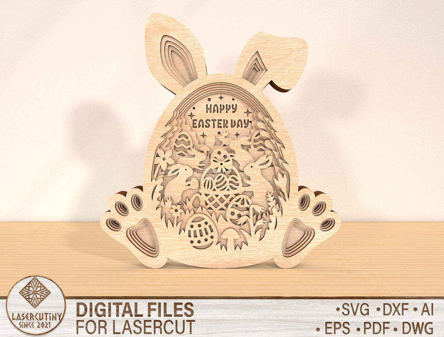 Multilayer Bunny Happy Easter SVG Rabbit Egg Scene for Glowforge and xTool