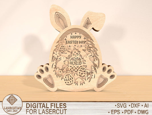 Multilayer Bunny Happy Easter SVG Rabbit Egg Scene for Glowforge and xTool
