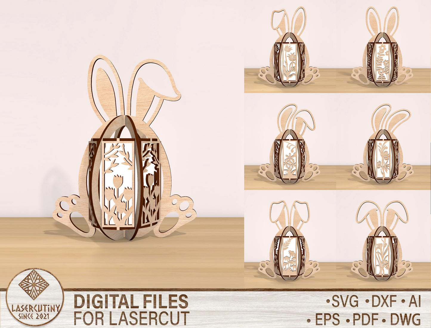 Easter Bunny Lantern SVG Bundle Rabbit Egg 7 Designs for Glowforge and xTool