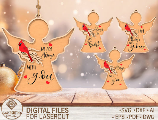 Cardinal Angel Memorial Ornament SVG Bundle Laser Cut File for Glowforge xTool LightBurn