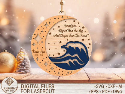 Moon Ocean Wave Memorial Ornament SVG Laser Cut File