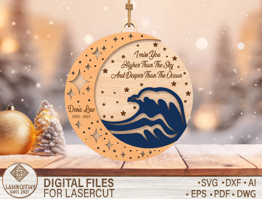 Moon Ocean Wave Memorial Ornament SVG Laser Cut File