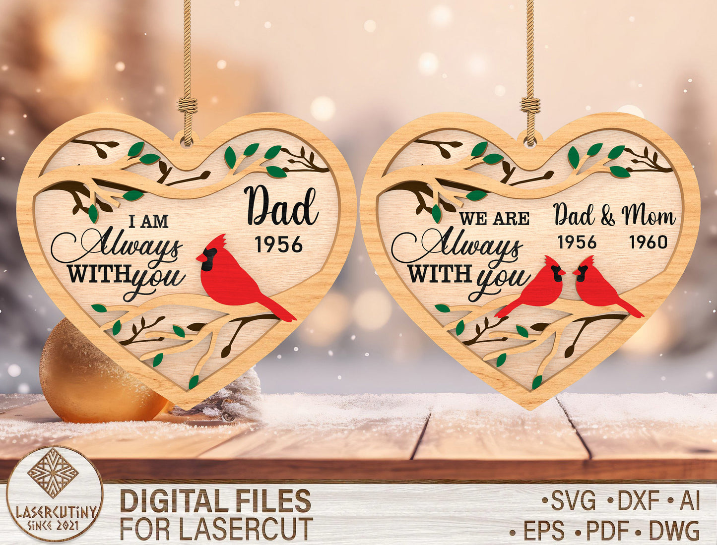 Remembrance Heart Ornament SVG for Glowforge and LightBurn